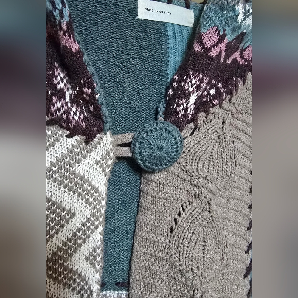 Anthropologie Sleeping On Snow Multicolor Patchwork Boho Sweater Cardigan - Picture 3 of 8